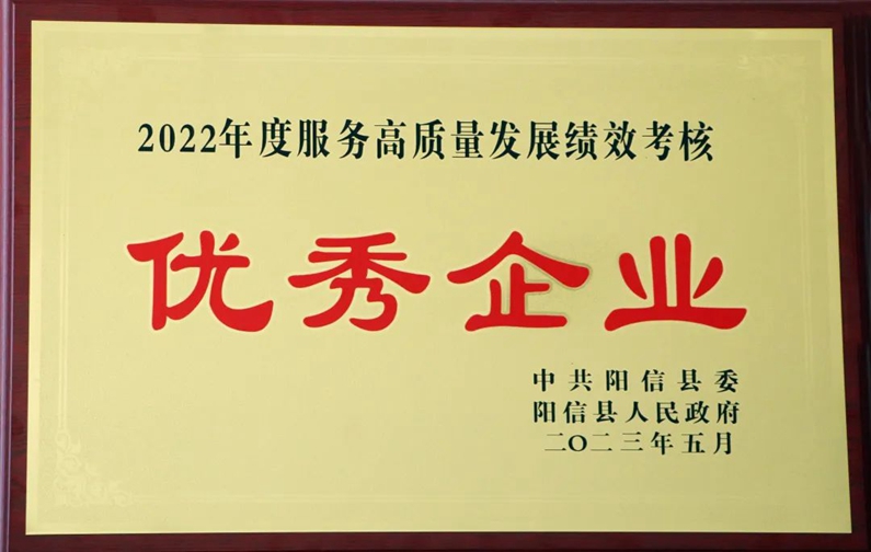 阳信县城投集团荣获“2022年度服务高质量发展绩效考核优秀企业”荣誉称号